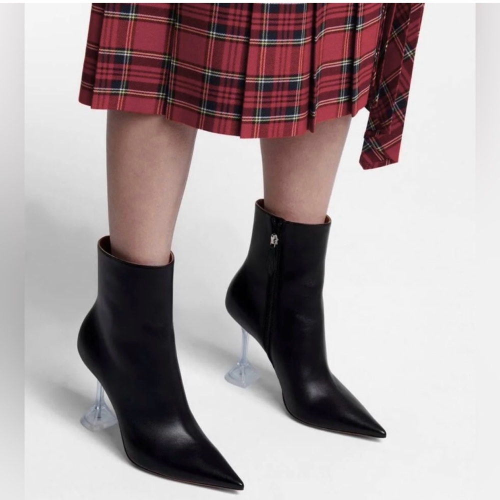 AMINA MUADDI Giorgio Elegant Black Leather Ankle Boots with Clear glass Heels